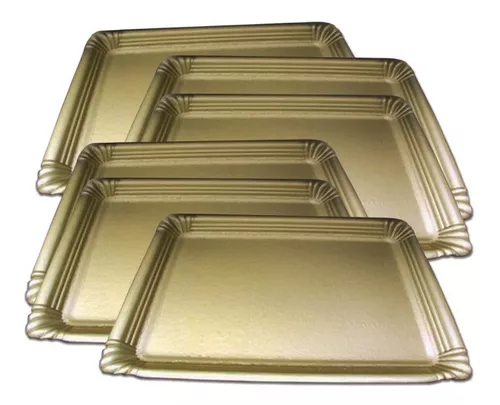 Bandeja de Cartón Rectangular Dorada 10x16 cm (100 Uds)