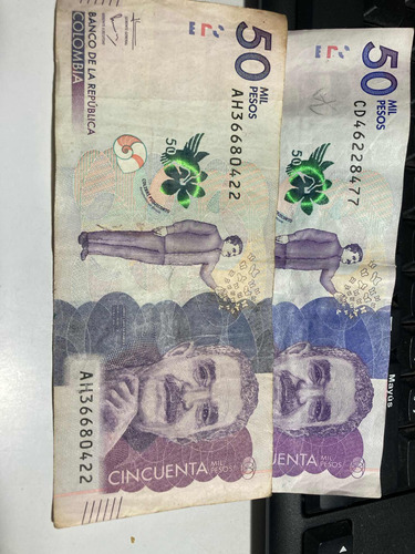 Billete De $ 50.000 Error De Impresión Del Año 2.016