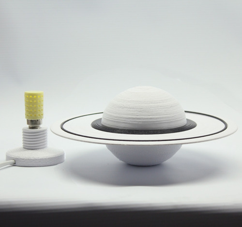 Lampara Velador Saturno 30 Cm Grande Planeta Sistema Solar Estructura Blanco Pantalla Amarillo