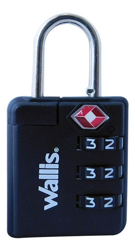 Candado Wallis Combinación Tsa 3 Discos Multiusos Seguridad Color Negro