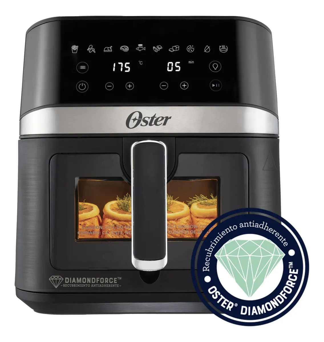 Oster Freidora de Aire Digital, Recubrimiento Oster DiamondForce, con Ventana y Luz Interna, 6L de Capacidad, con 10 Programas Automáticos, CKSTAF60WDDF