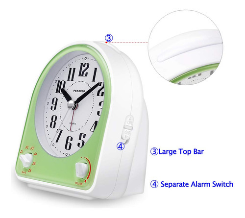 Reloj Alarma Peakeep Melody Con Control De Volumen Y Sonidos Verde