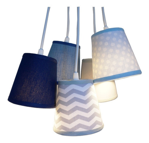 Lustre Pendente Bebê Menino Chevron Tons De Azul E Cinza Cor Azul, azul claro, cinza e branco 110V/220V (Bivolt)