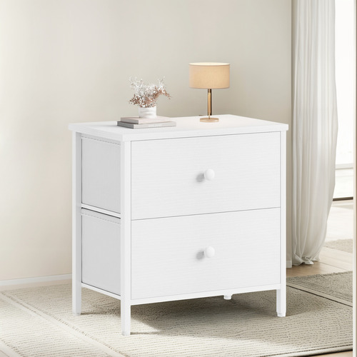 Boluo Mesita De Noche Blanca Con 2 Cajones Para Dormitorio
