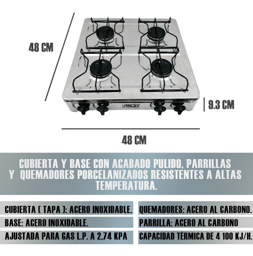 Imagen 4 de 7 de Estufa De Mesa Acero Inoxidable 4 Quemadores Superiores