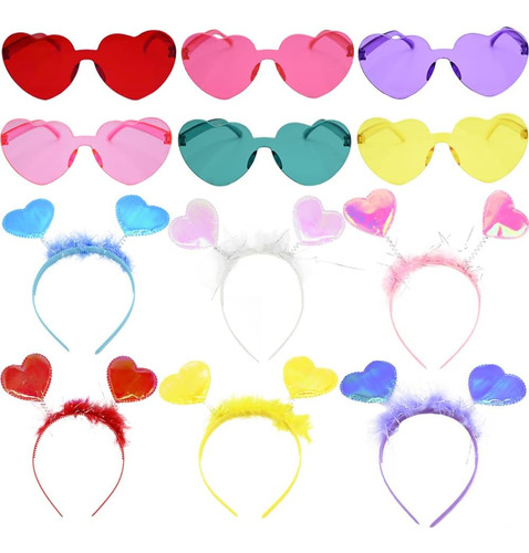 Dinesil 12 Diademas De Corazón De San Valentín Y Gafas De So