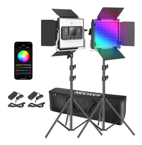 NEEWER 2 Luces de Panel 660 RGB Luz de Video LED con Control de aplicación Kit de iluminación para fotografía con Soportes y Bolsa