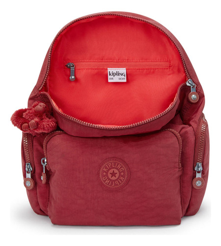 Kipling Mochila City Zip Tamaño Chica 100% Color Funky Red Diseño De La Tela Color Sólido