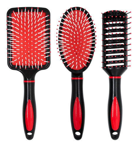 Diswald & Co Kit X3 Cepillos Peluqueria Alisado Peinado Pelo Color Negro Y Rojo 380 - 382 - 384