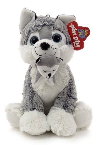 Peluche Perro Siberiano Con Cachorro 30 Cm. Phi Phi Toys