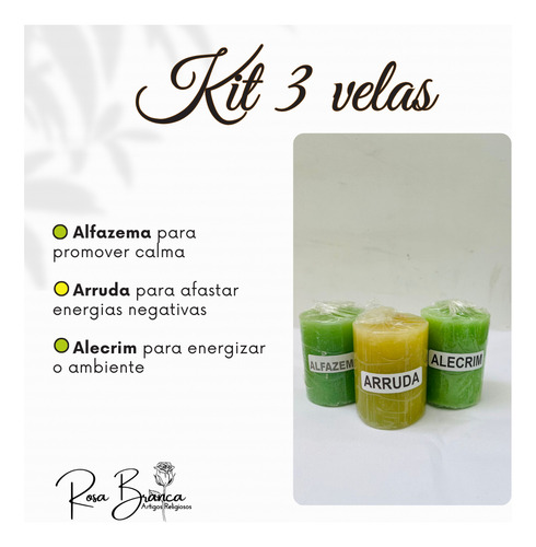Kit 3 Velas Relaxante Aromáticas Alfazema, Arruda E Alecrim