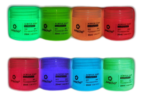 Pintura Acrilica Que Brilla En La Oscuridad Set 8 Col. 20ml