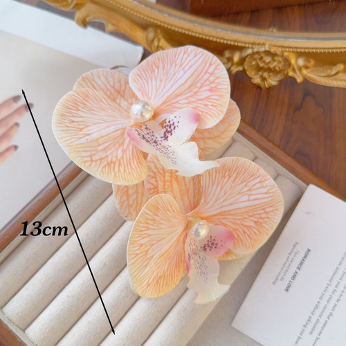 Zh 2 Pinzas For El Pelo Con Forma Flor Orquídea Y Perlas