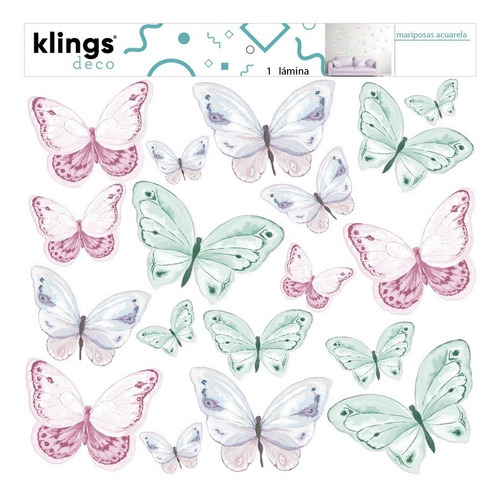 Imagen 2 de 3 de Vinilos Decorativos Mariposas Acuarelas Violetas Trama