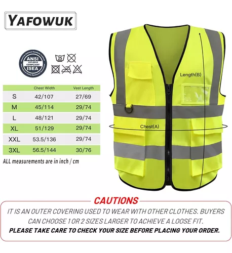 YAFOWUK Chaleco de seguridad reflectante de construcción de neón, de alta  visibilidad, 7 bolsillos con cremallera frontal, cumple con las normas
