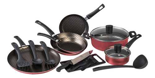 Batería Equipa Tu Cocina Cinsa Esencial De 16 Piezas Rojo