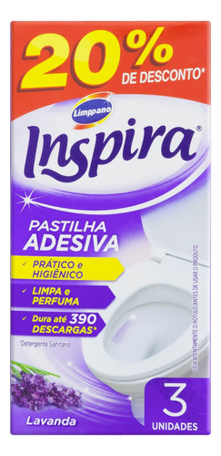 Detergente Sanitário Pastilha Adesiva Lavanda Inspira 3 Unidades Grátis 20% Desconto