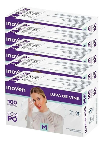 Luva De Vinil Inoven M 100 Unid Sem Pó Kit 5