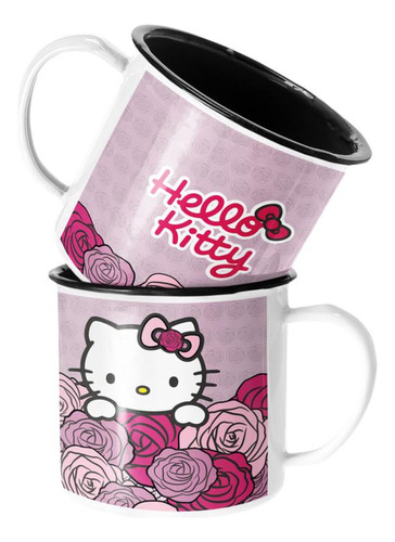 Taza Enlozada Lechera Hello Kitty Flores Tierna