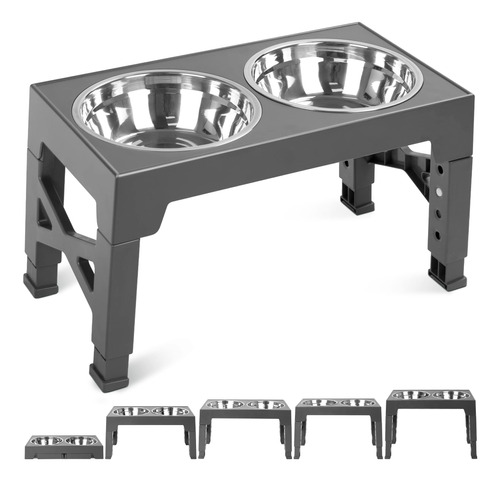 Cuencos Elevados Para Perros, 5 Alturas Ajustables, Soporte