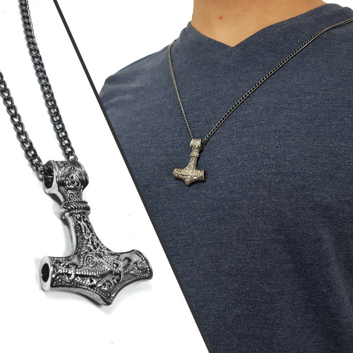 Colar Masculino Martelo De Thor Prata Velho Viking