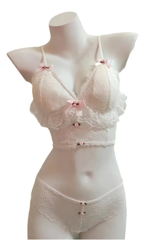 Conjunto De Sujetador De Encaje Para Mujer, Lencería Blanca