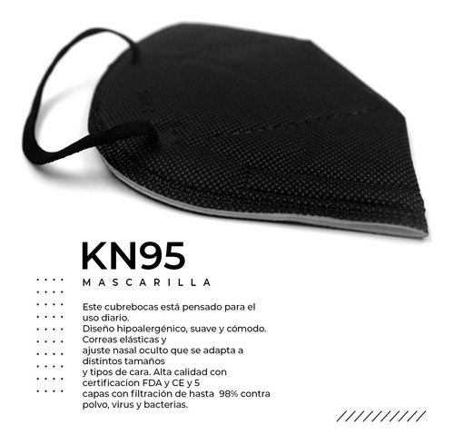 Imagen 8 de 9 de Cubrebocas Kn95 Tapabocas 50 Pz Reutilizables 5 Capas Negro