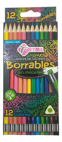 Lapices De Colores Borrables Tryme Sin Madera Caja C/12 Pzs