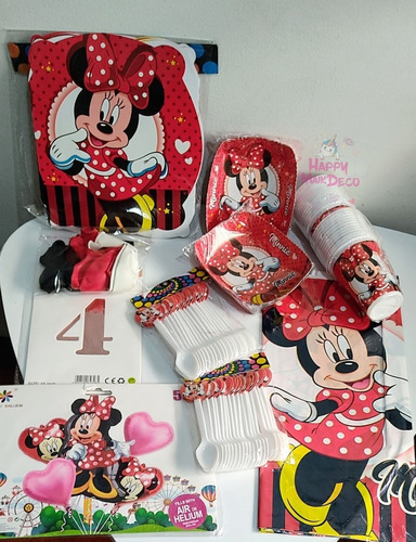 Kit Decoración Minnie Mouse Roja Para 24 Personas.