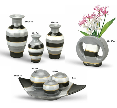 Vasos De Cerâmica Mais Enfeite Centro De Mesa Cinza