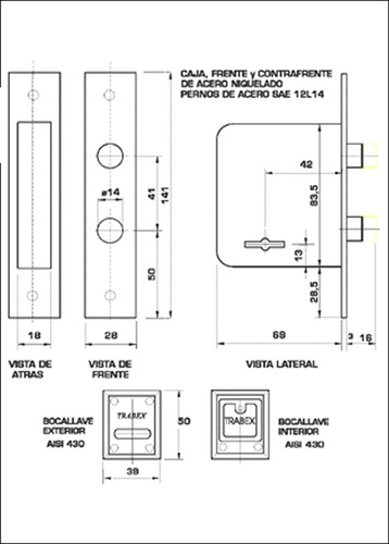 Imagen 2 de 5 de Cerrojo Trabex 5105 Dos Pernos Cerradura Seguridad
