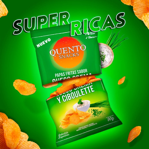 Imagen 3 de 9 de Papas Fritas Queso Crema Y Ciboulette Quento Snacks 90g