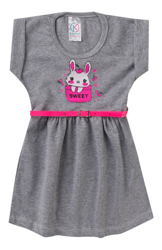 Vestido Infantil Para Bebê Com Cinto Sweet Cinza