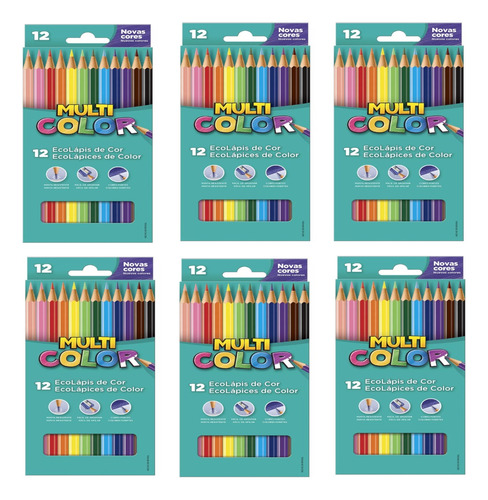 Kit 6 Lápis De Cor Multicolor Faber Castell Escolar 12 Cores