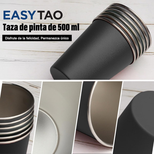 Vasos De Acero Inoxidable Apilable 500ml 6pcs, Easytao Taza