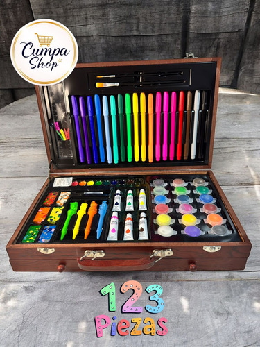 Arte Kid Caja De Madera 123 Piezas Kit Escolar