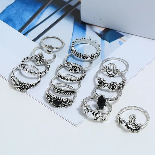 Conjunto Set Anillos Bohemio Cristal Serpiente