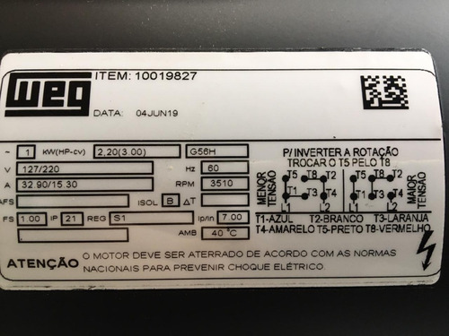 Imagem 2 de 6 de Motor Weg Mono 3cv 2 Pólos Alta Rotação Com Polia 110/220v