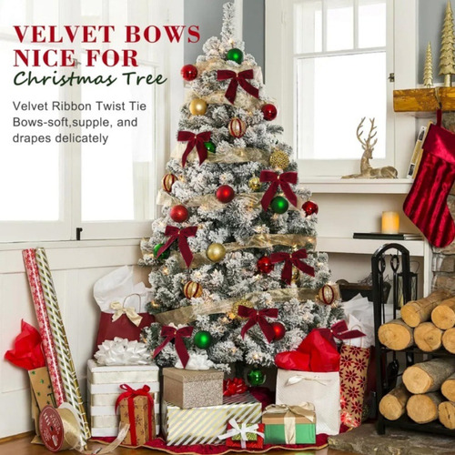 24 Pcs Red Small Velvet Christmas Bows For Christmas Tree Y
