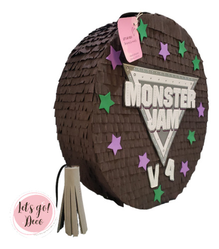 Piñata Monster Jam Let's Go! Deco Negro Monster Jam Redonda Mediana