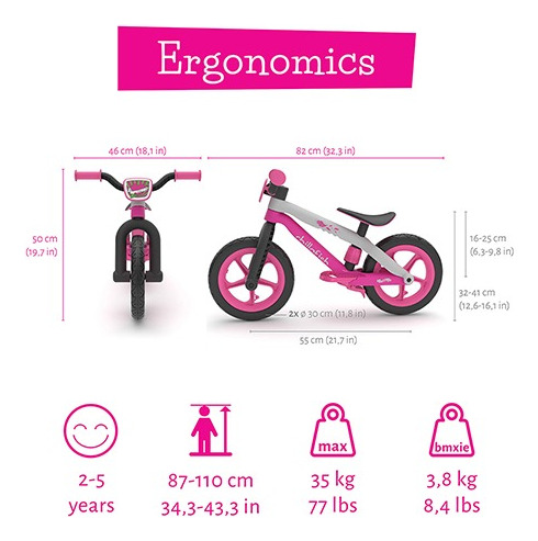 Bicicleta De Equilibrio Bmxie 2 Rosa Chillafish
