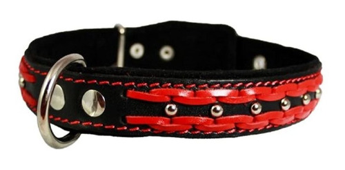 Collar De Perro Con Tachuelas Trenzado De Cuero Genuino, Roj