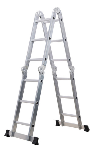Escalera Multiposiciones 12 Peldaños 3.5m Homex Con Charolas Color Plateado