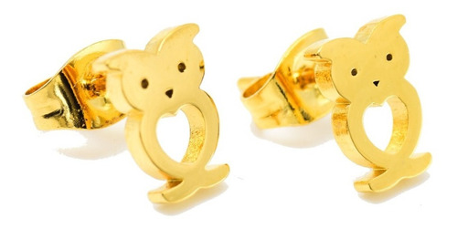 Aretes Broquel En Forma De Buho Dorado Dama Niña Acero Ant