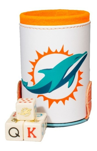 Cubilete Miami Dolphins Con Portadados. 5 Dados Grabados