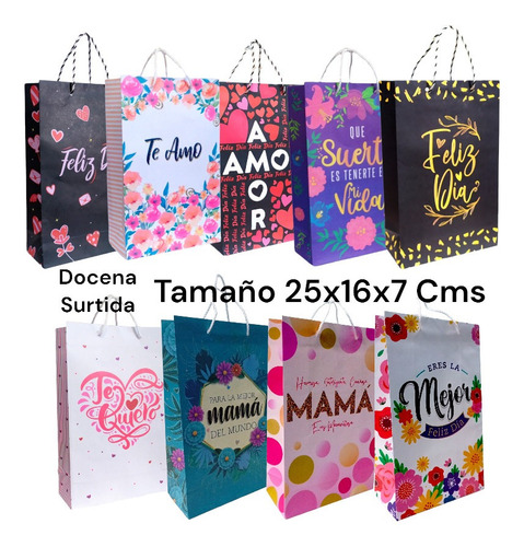 Bolsa Regalo Asa Amor Feliz Dia Mama 25,5 X 16x7,5 Cms Pack 