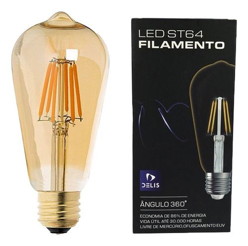 Lâmpada Filamento Led St64 4w 2200k Delis Luz Quente 110v/220v (bivolt)