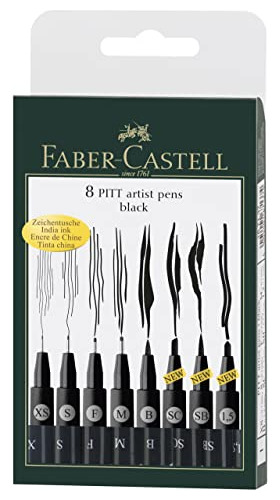 Faber-castell Pitt Artist Pen Pack De 8 Tamanos Surtidos, 8