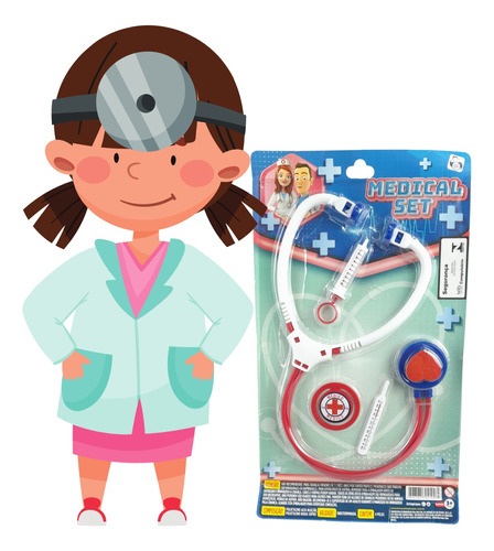 Kit Medico Infantil Seringa Termômetro Medalha Estetoscópio