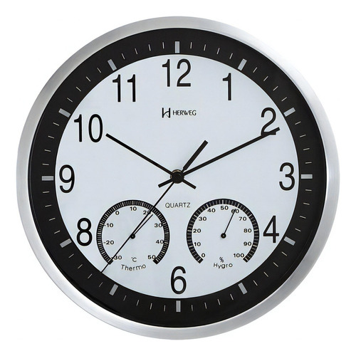Relógio 6416 Parede 30cm Higrômetro Termômetro Branco Herweg